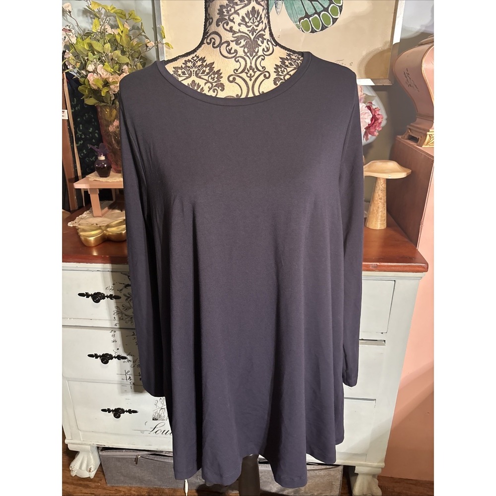 Chicos Touch Of Cool NWT Sz Large‎ Navy Blue Tunic With Button Detail